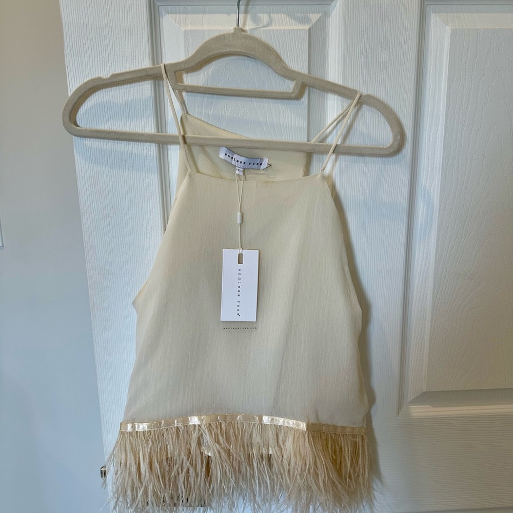 Large endless rose tank top with fringe
